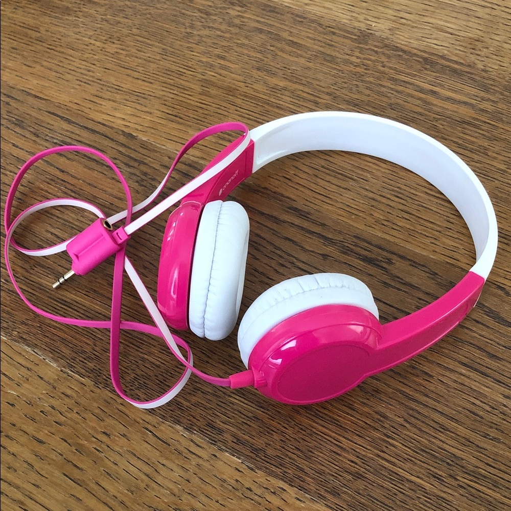 Pink Kids On-Ear Stereo Headphones with White Cushions